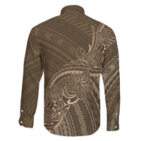Brown Polynesia Plumeria Tattoo Family Matching Off Shoulder Maxi Dress and Hawaiian Shirt LT14 - Polynesian Pride