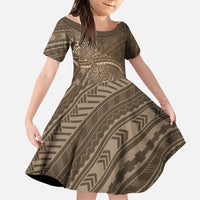 Brown Polynesia Plumeria Tattoo Family Matching Short Sleeve Bodycon Dress and Hawaiian Shirt LT14 Daughter's Dress Brown - Polynesian Pride