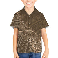 Brown Polynesia Plumeria Tattoo Family Matching Short Sleeve Bodycon Dress and Hawaiian Shirt LT14 Son's Shirt Brown - Polynesian Pride