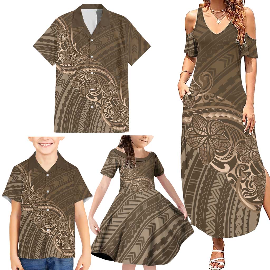 Brown Polynesia Plumeria Tattoo Family Matching Summer Maxi Dress and Hawaiian Shirt LT14 - Polynesian Pride