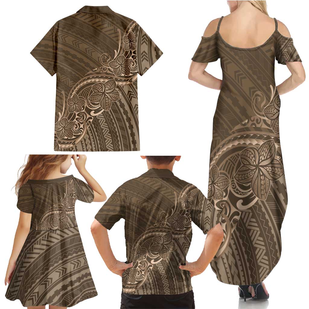 Brown Polynesia Plumeria Tattoo Family Matching Summer Maxi Dress and Hawaiian Shirt LT14 - Polynesian Pride