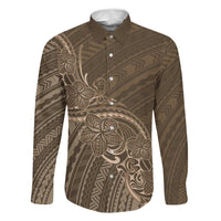 Brown Polynesia Plumeria Tattoo Family Matching Summer Maxi Dress and Hawaiian Shirt LT14 Dad's Shirt - Long Sleeve Brown - Polynesian Pride