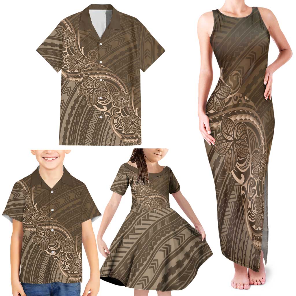 Brown Polynesia Plumeria Tattoo Family Matching Tank Maxi Dress and Hawaiian Shirt LT14 - Polynesian Pride