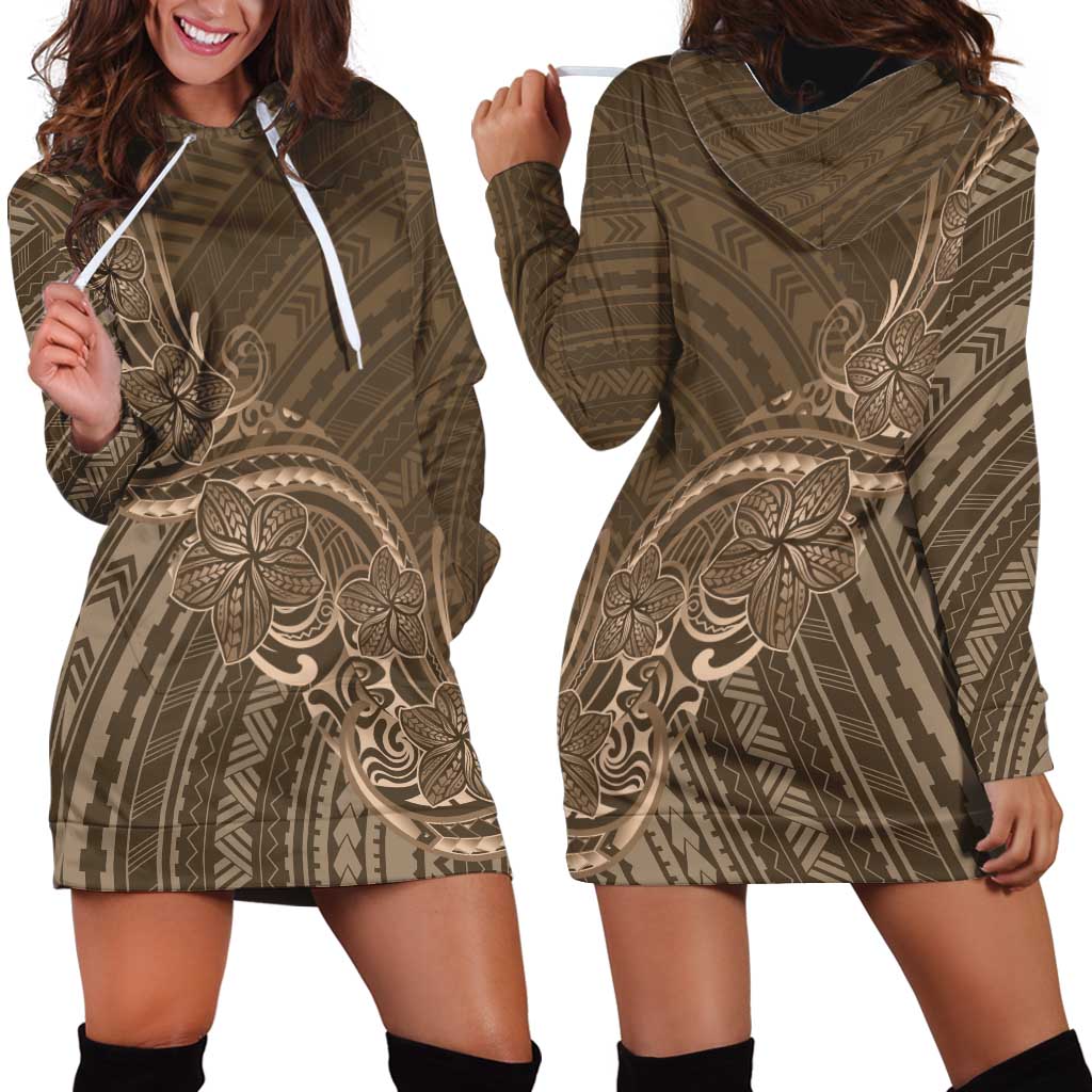 Brown Polynesia Plumeria Tattoo Hoodie Dress LT14 - Polynesian Pride