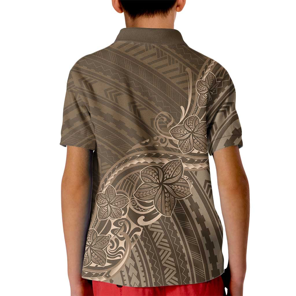 Brown Polynesia Plumeria Tattoo Kid Polo Shirt