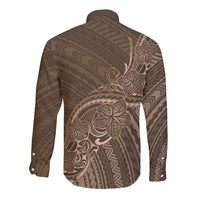 Brown Polynesia Plumeria Tattoo Long Sleeve Button Shirt