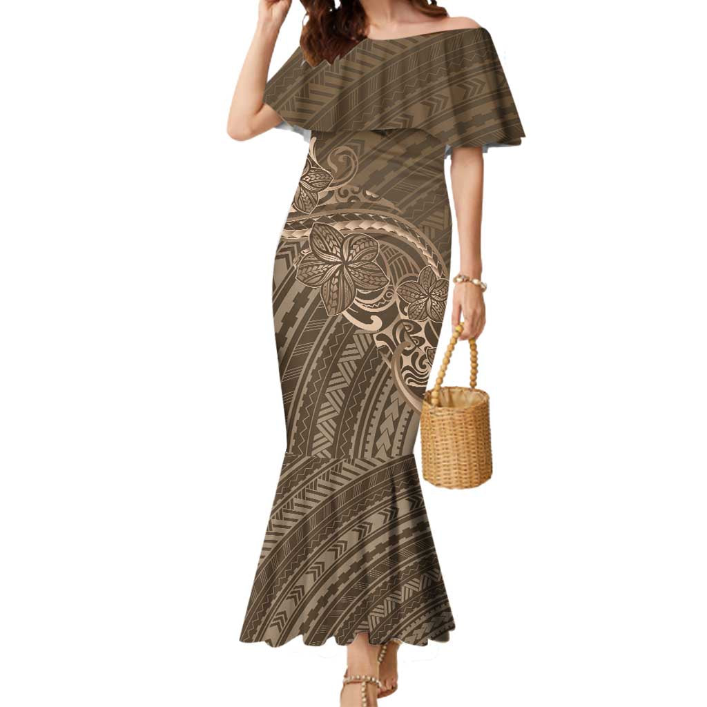 Brown Polynesia Plumeria Tattoo Mermaid Dress