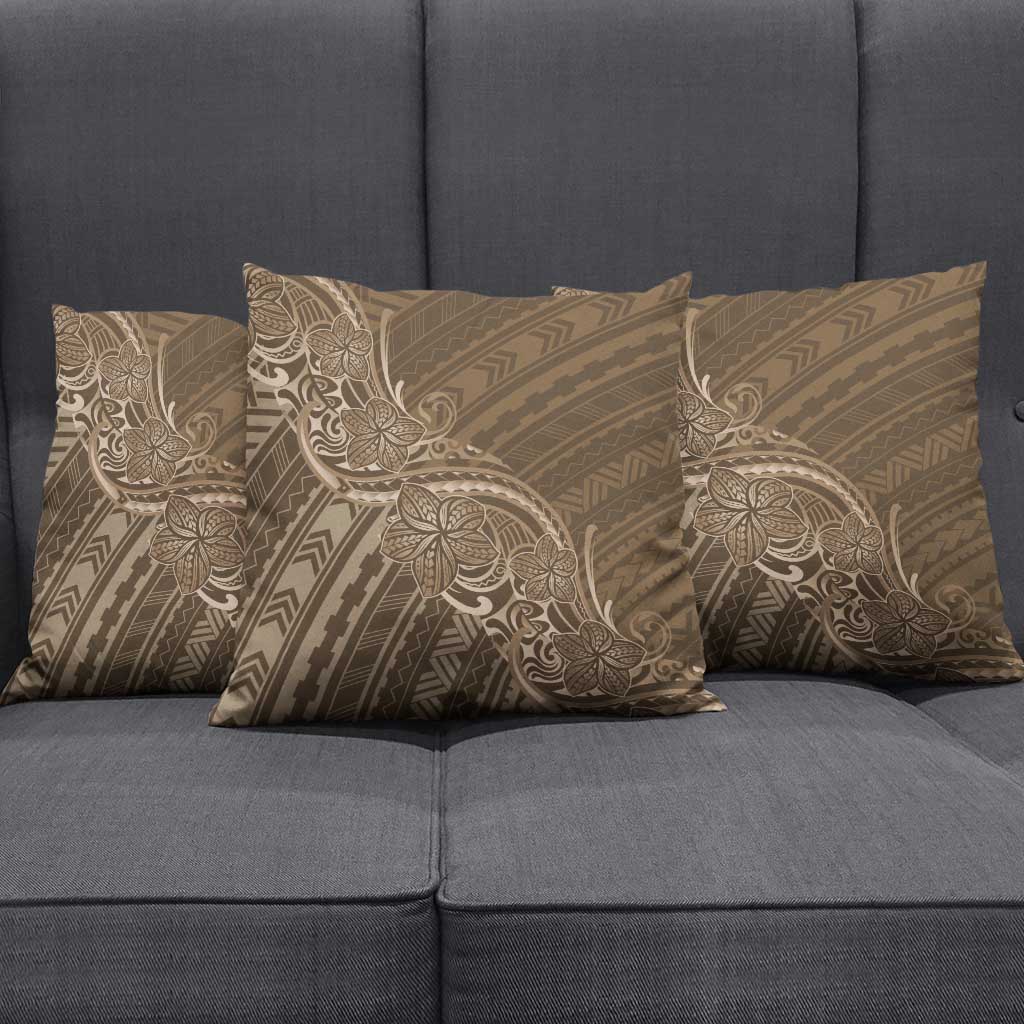 Brown Polynesia Plumeria Tattoo Pillow Cover