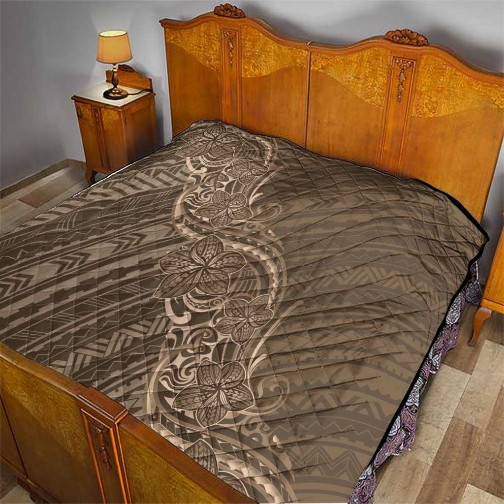 Brown Polynesia Plumeria Tattoo Quilt