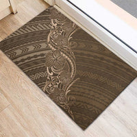 Brown Polynesia Plumeria Tattoo Rubber Doormat