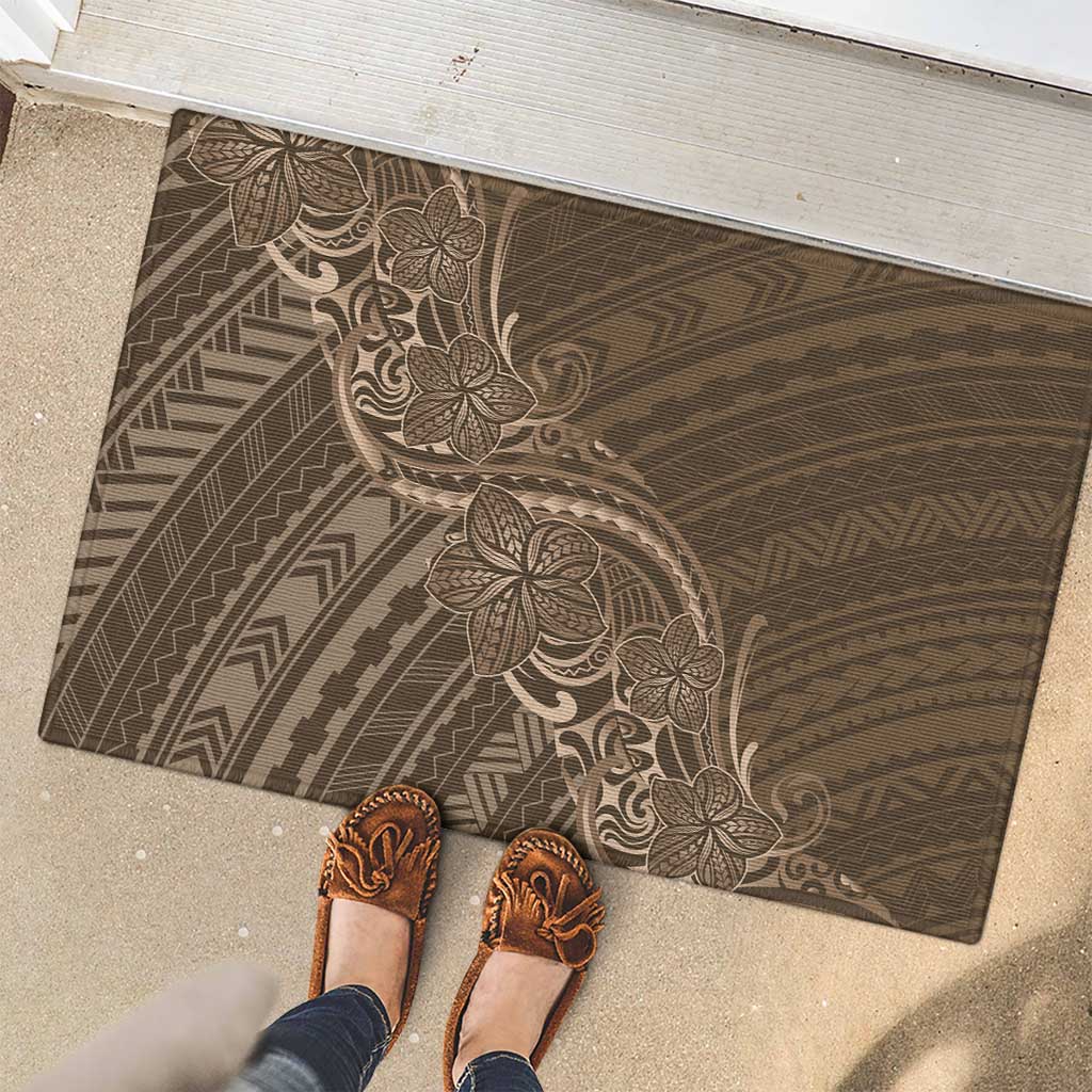Brown Polynesia Plumeria Tattoo Rubber Doormat
