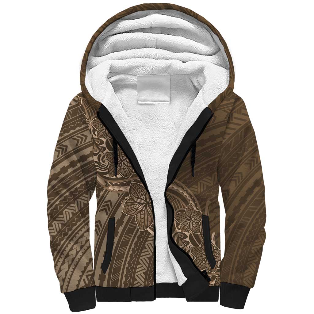 Brown Polynesia Plumeria Tattoo Sherpa Hoodie