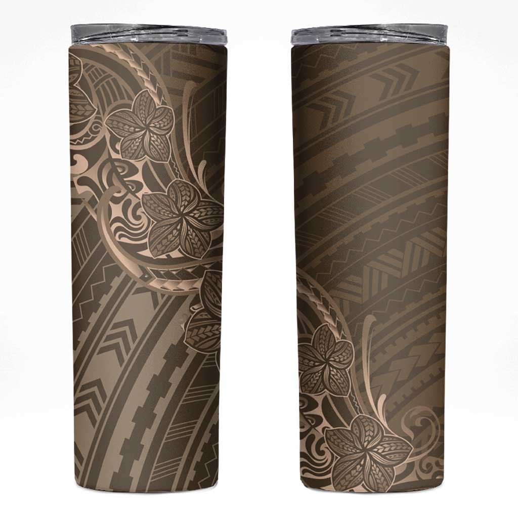 Brown Polynesia Plumeria Tattoo Skinny Tumbler LT14 Brown - Polynesian Pride