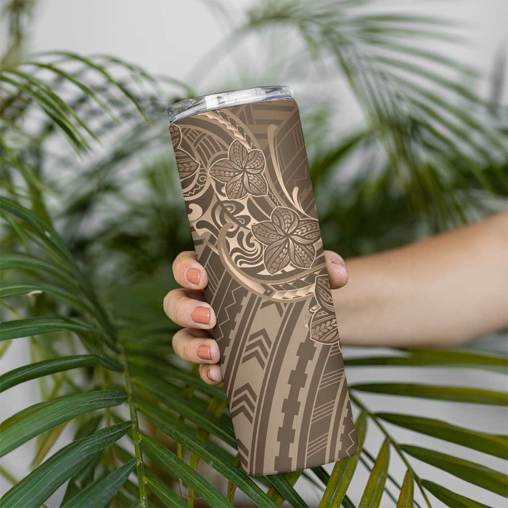 Brown Polynesia Plumeria Tattoo Skinny Tumbler LT14 - Polynesian Pride