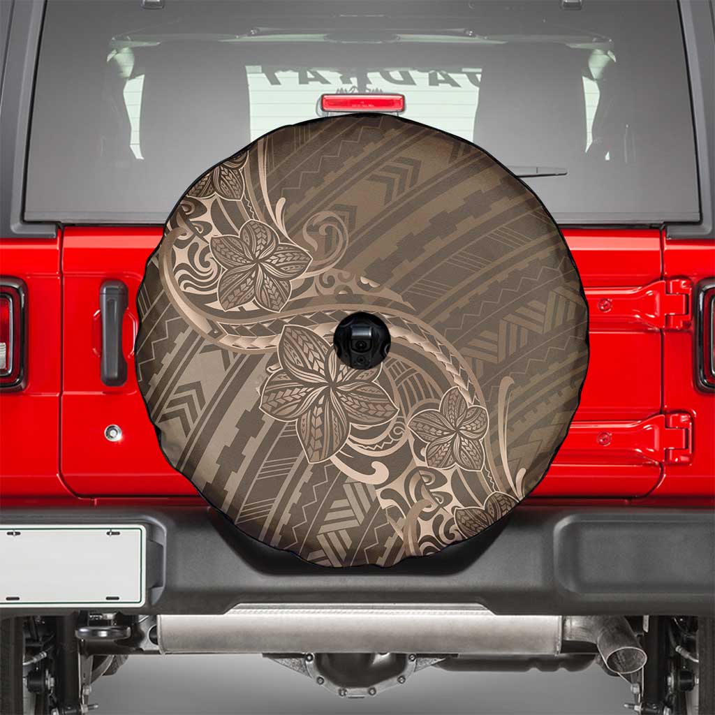 Brown Polynesia Plumeria Tattoo Spare Tire Cover