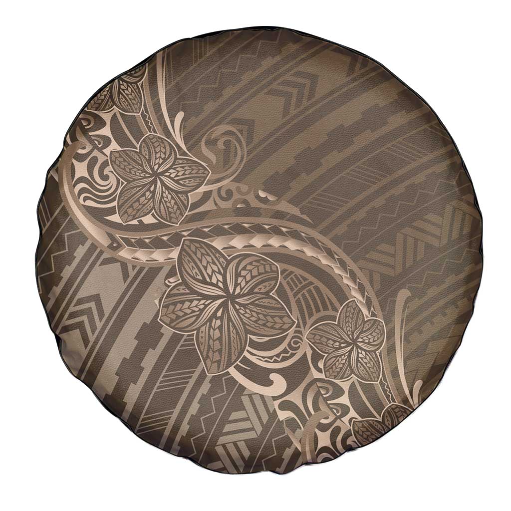 Brown Polynesia Plumeria Tattoo Spare Tire Cover