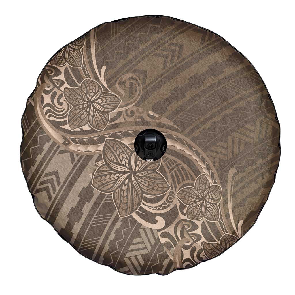 Brown Polynesia Plumeria Tattoo Spare Tire Cover