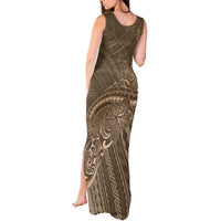 Brown Polynesia Plumeria Tattoo Tank Maxi Dress