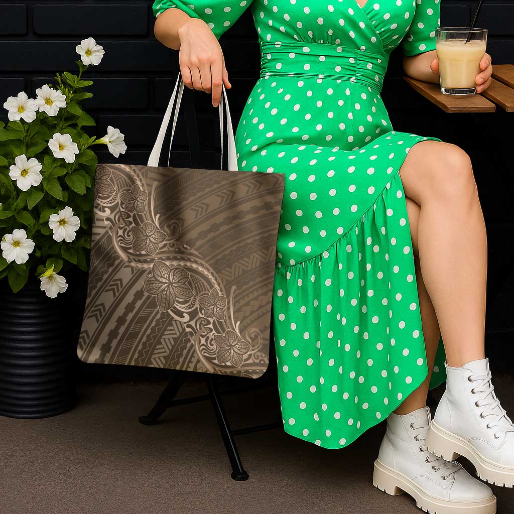 Brown Polynesia Plumeria Tattoo Tote Bag