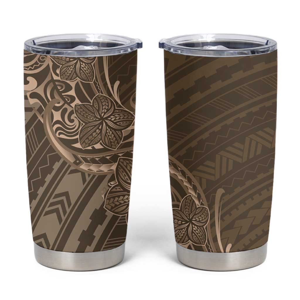 Brown Polynesia Plumeria Tattoo Tumbler Cup