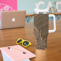 Brown Polynesia Plumeria Tattoo Tumbler With Handle