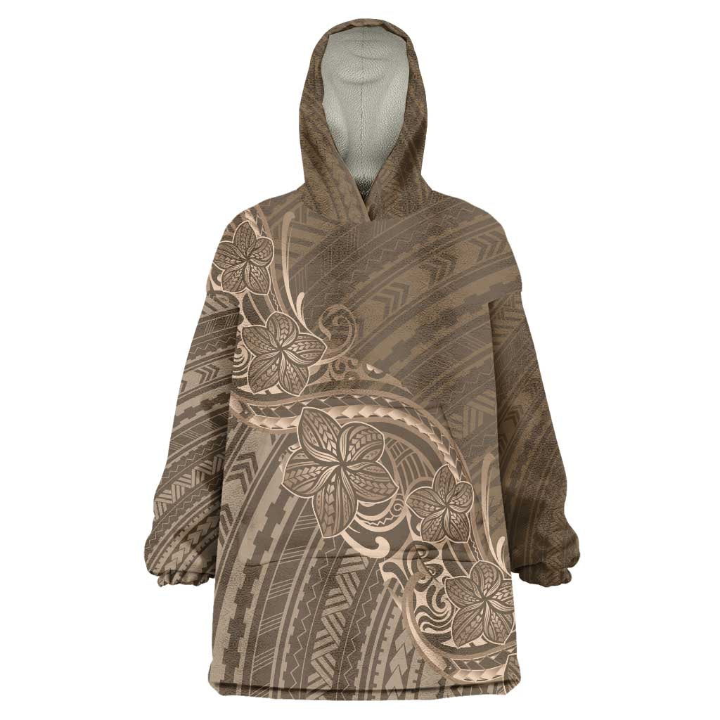 Brown Polynesia Plumeria Tattoo Wearable Blanket Hoodie