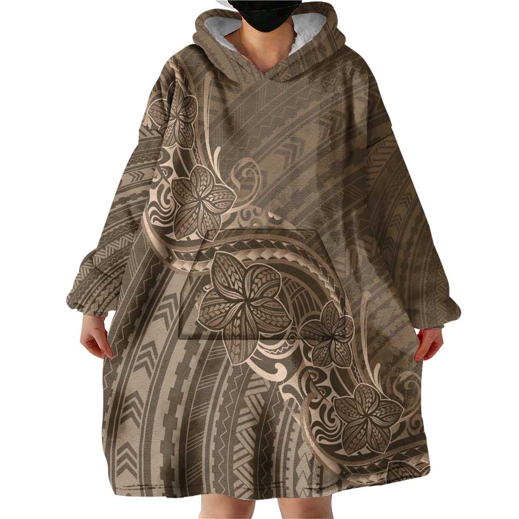 Brown Polynesia Plumeria Tattoo Wearable Blanket Hoodie