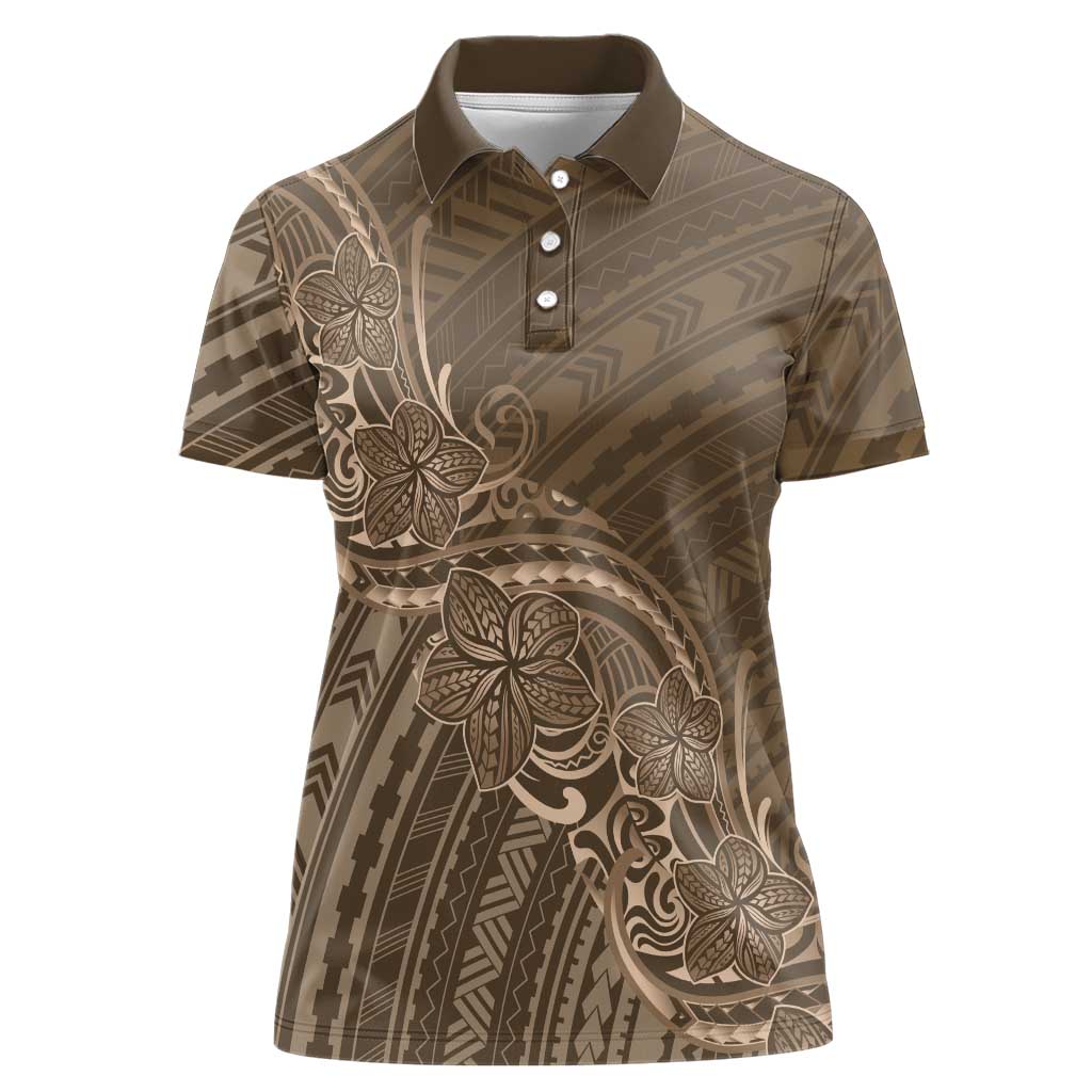 Brown Polynesia Plumeria Tattoo Women Polo Shirt