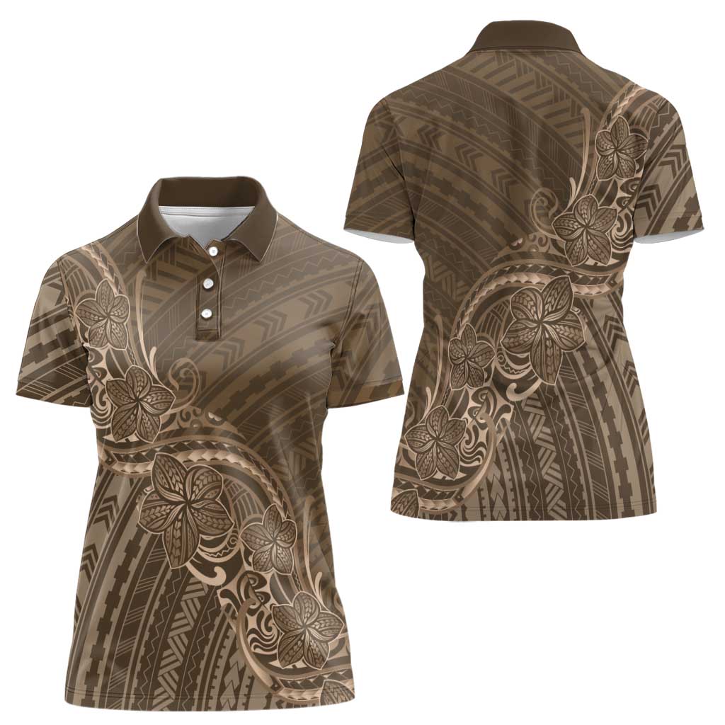 Brown Polynesia Plumeria Tattoo Women Polo Shirt