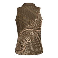 Brown Polynesia Plumeria Tattoo Women Sleeveless Polo Shirt