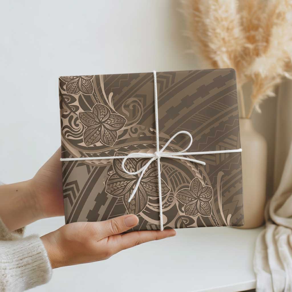 Brown Polynesia Plumeria Tattoo Wrapping Paper