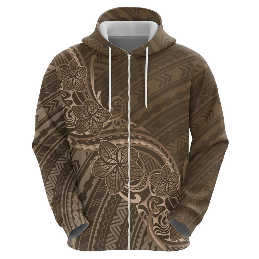 Brown Polynesia Plumeria Tattoo Zip Hoodie