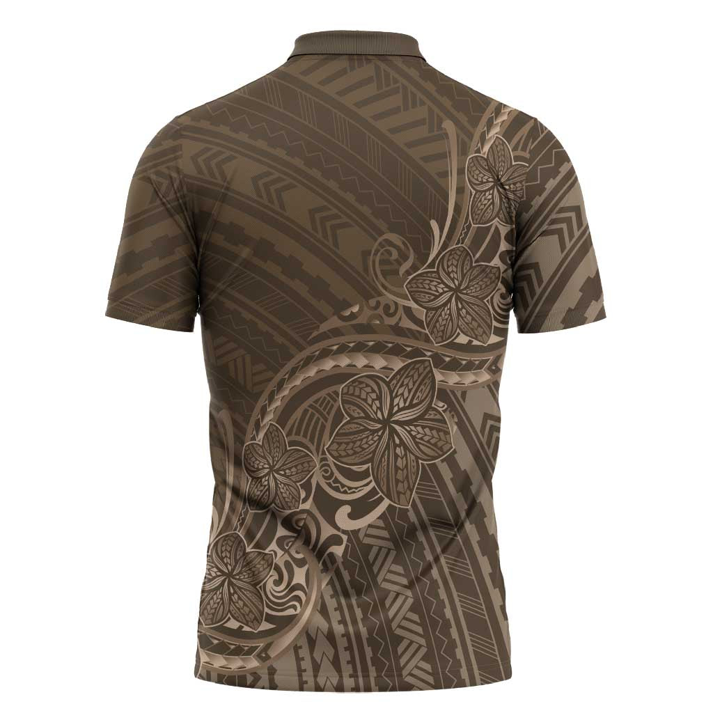 Brown Polynesia Plumeria Tattoo Zipper Polo Shirt