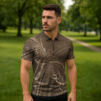 Brown Polynesia Plumeria Tattoo Zipper Polo Shirt