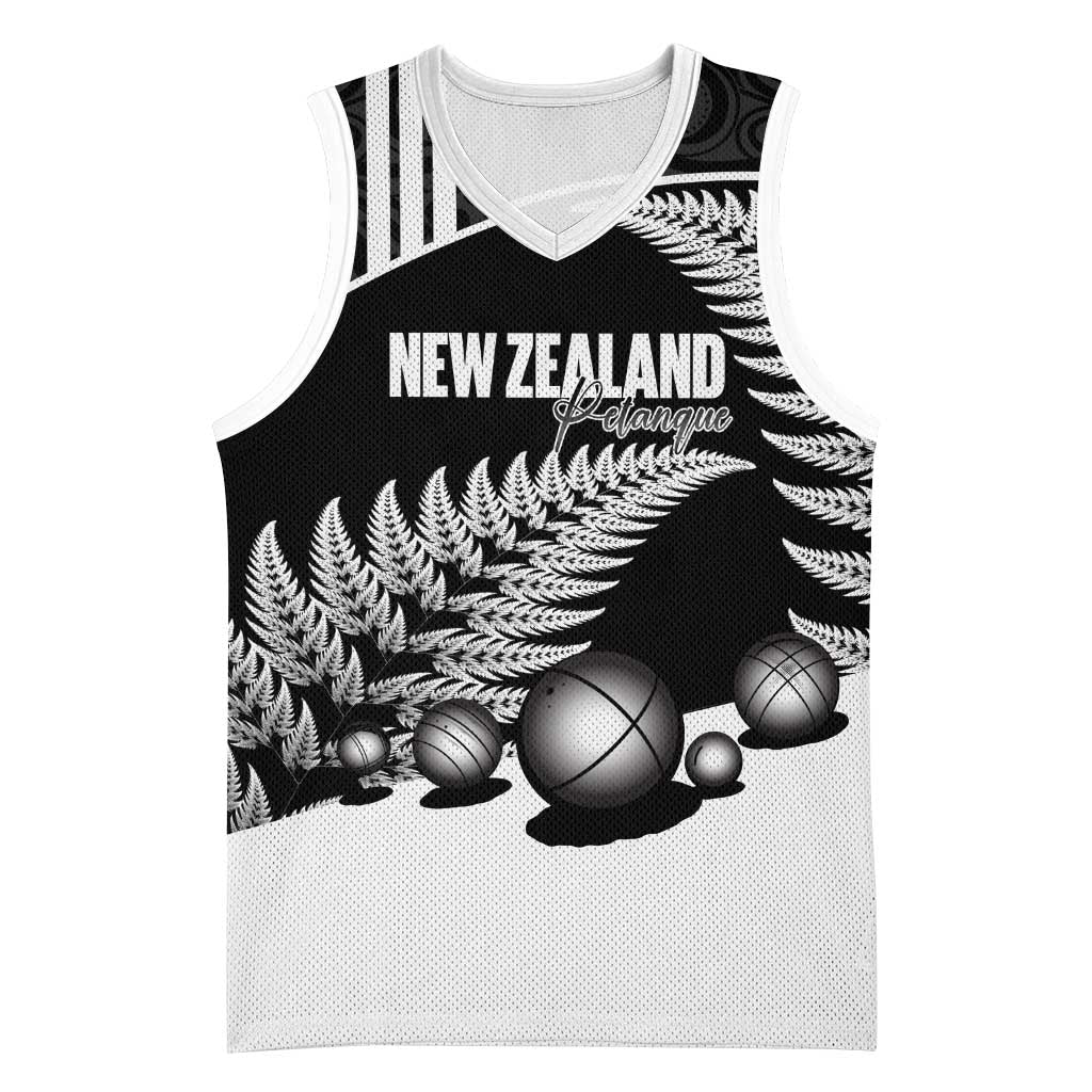 Custom New Zealand Silver Fern Petanque Basketball Jersey Aotearoa Maori Pattern LT14 Unisex Black - Polynesian Pride