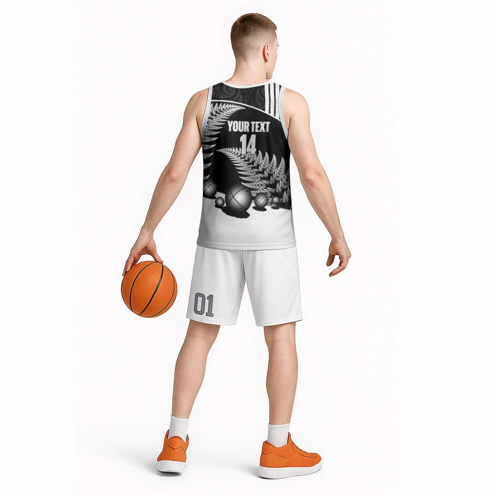 Custom New Zealand Silver Fern Petanque Basketball Jersey Aotearoa Maori Pattern LT14 - Polynesian Pride