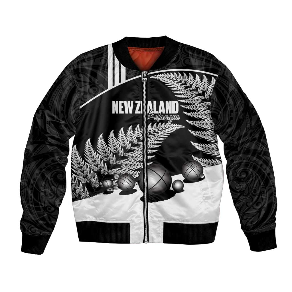 Custom New Zealand Silver Fern Petanque Bomber Jacket Aotearoa Maori Pattern LT14 Unisex Black - Polynesian Pride