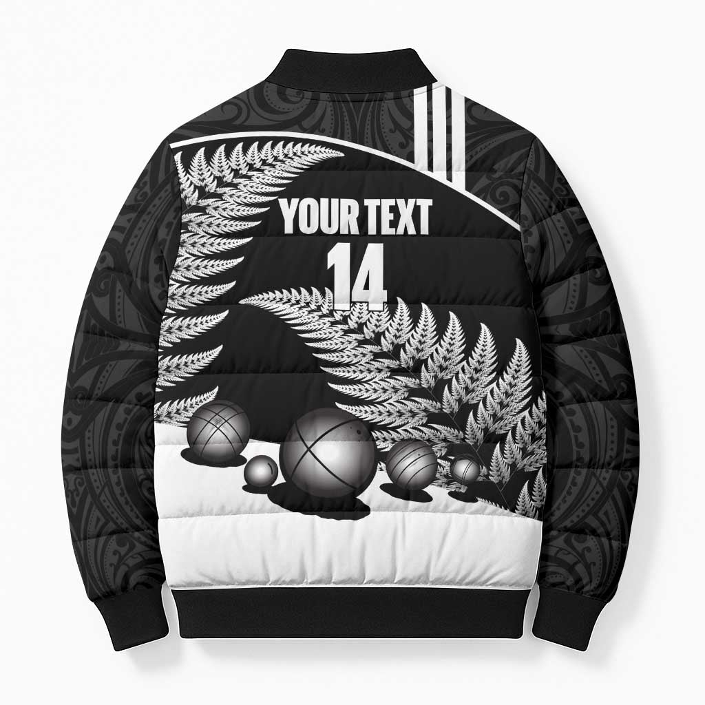 Custom New Zealand Silver Fern Petanque Bomber Puffer Jacket Aotearoa Maori Pattern