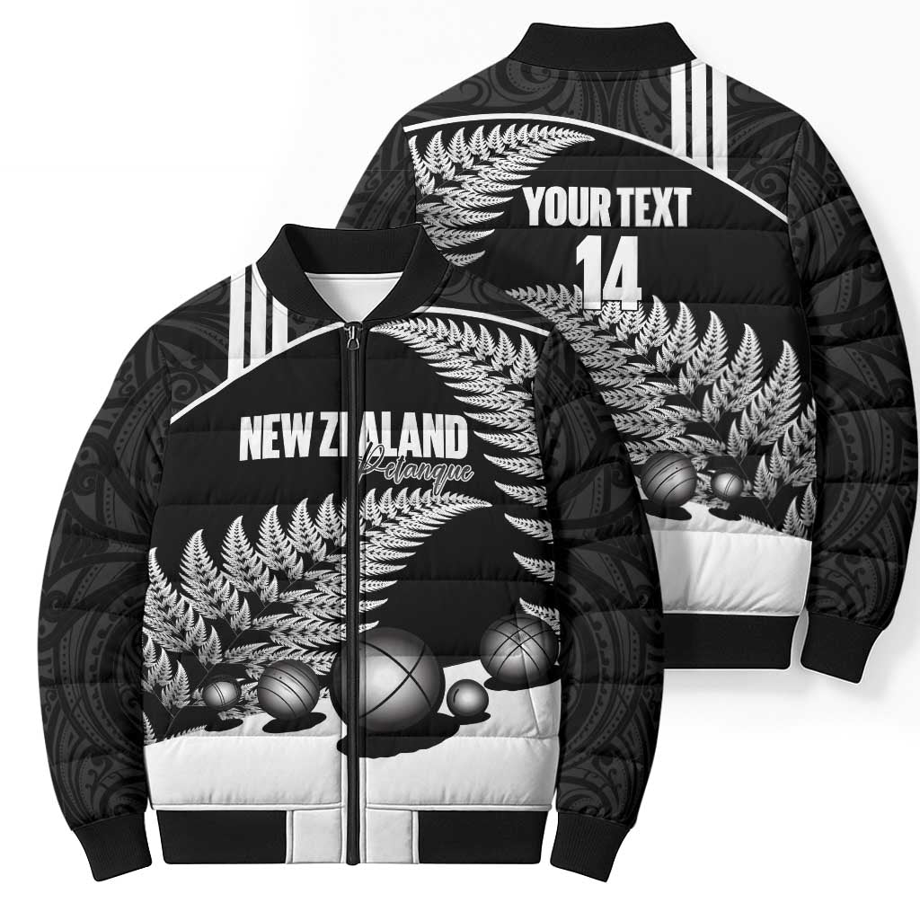 Custom New Zealand Silver Fern Petanque Bomber Puffer Jacket Aotearoa Maori Pattern