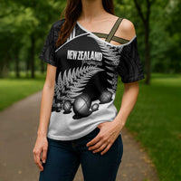 Custom New Zealand Silver Fern Petanque Cross Shoulder Shirt Aotearoa Maori Pattern