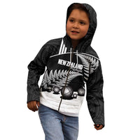 Custom New Zealand Silver Fern Petanque Kid Hoodie Aotearoa Maori Pattern