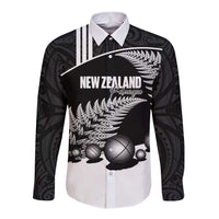 Custom New Zealand Silver Fern Petanque Long Sleeve Button Shirt Aotearoa Maori Pattern