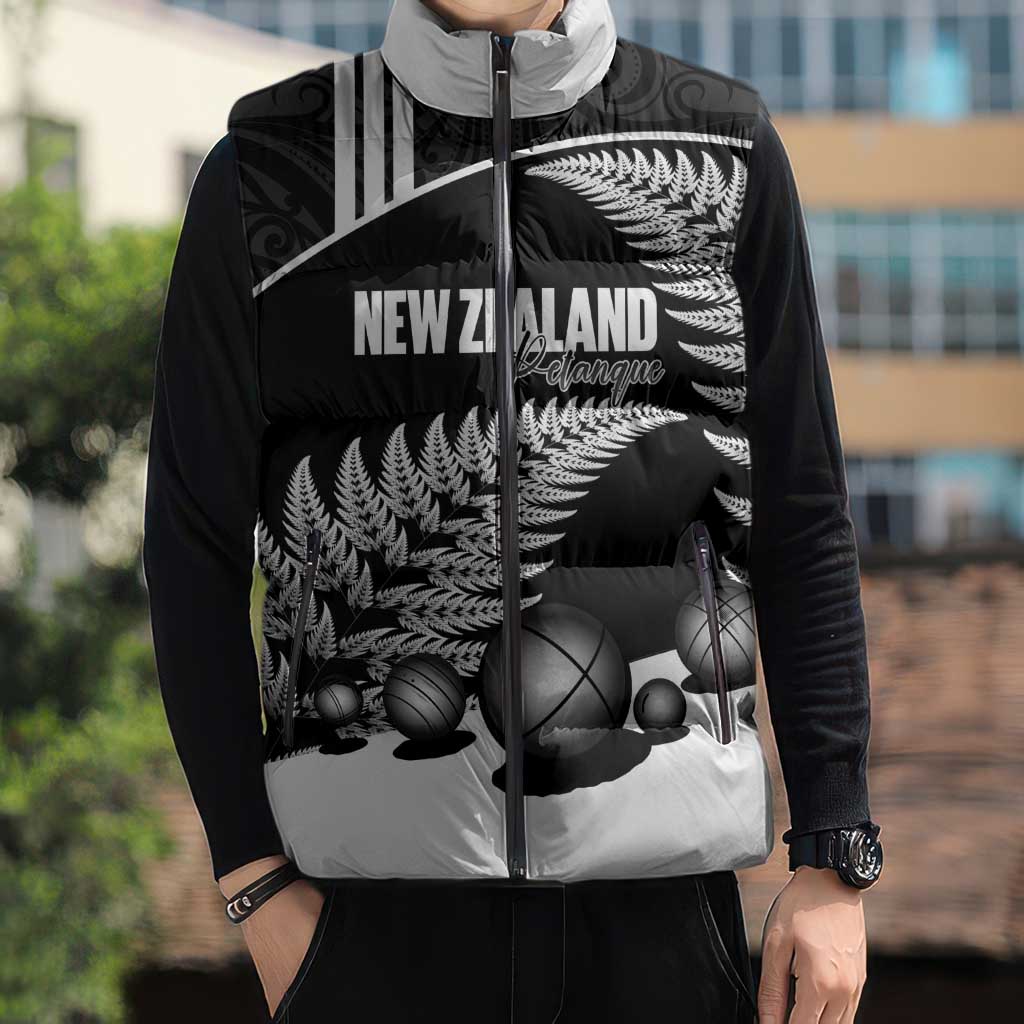 Custom New Zealand Silver Fern Petanque Sleeveless Puffer Jacket Aotearoa Maori Pattern