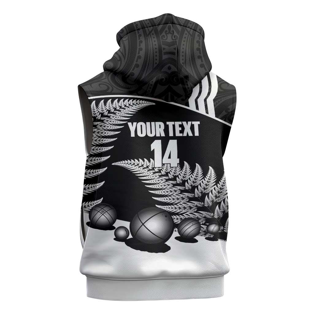 Custom New Zealand Silver Fern Petanque Sleeveless Zip Hoodie Aotearoa Maori Pattern