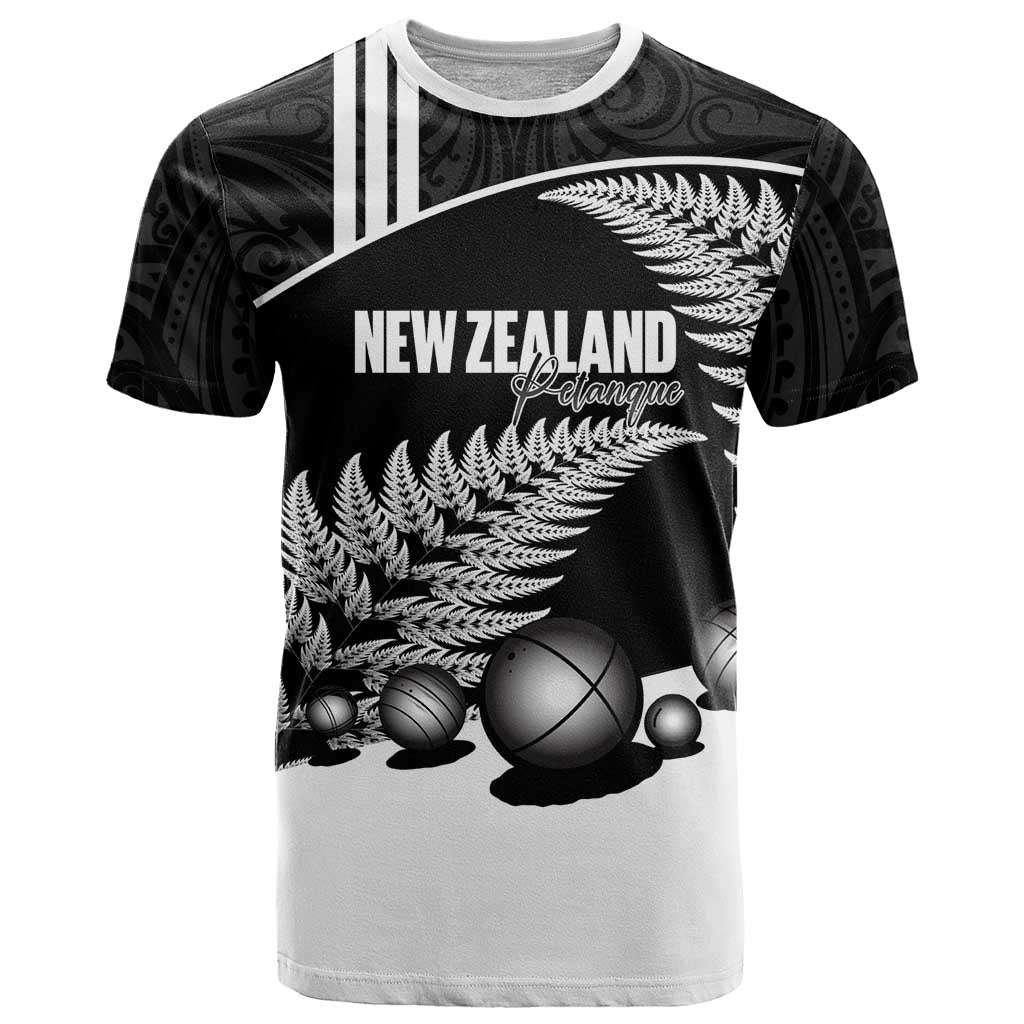 Custom New Zealand Silver Fern Petanque T Shirt Aotearoa Maori Pattern LT14 Black - Polynesian Pride