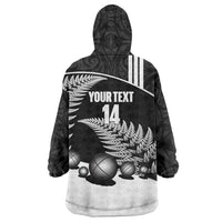Custom New Zealand Silver Fern Petanque Wearable Blanket Hoodie Aotearoa Maori Pattern LT14 - Polynesian Pride