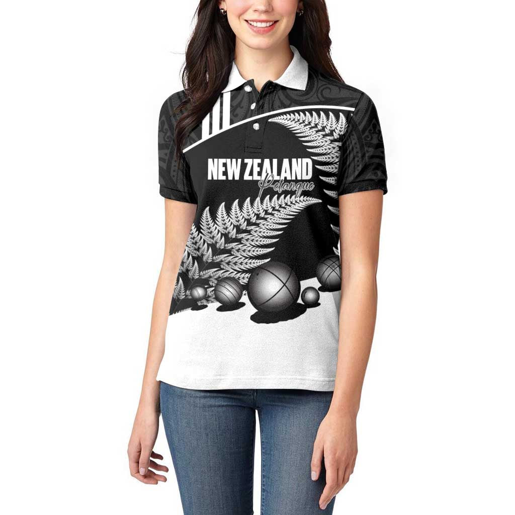 Custom New Zealand Silver Fern Petanque Women Polo Shirt Aotearoa Maori Pattern LT14 - Polynesian Pride