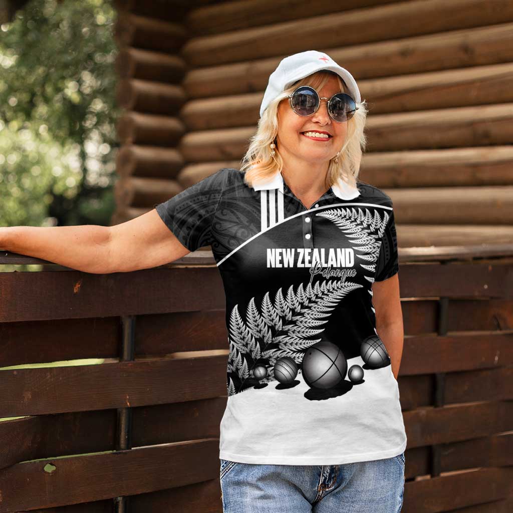 Custom New Zealand Silver Fern Petanque Women Polo Shirt Aotearoa Maori Pattern LT14 - Polynesian Pride