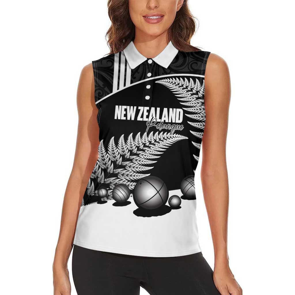 Custom New Zealand Silver Fern Petanque Women Sleeveless Polo Shirt Aotearoa Maori Pattern LT14 - Polynesian Pride