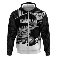 Custom New Zealand Silver Fern Petanque Zip Hoodie Aotearoa Maori Pattern LT14 Zip Hoodie Black - Polynesian Pride